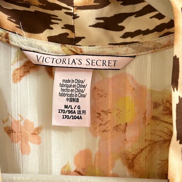 Victoria’s Secret Sheer Floral Robe w Leopard Trim and Tie Belt Size Med / Large - Picture 4 of 10